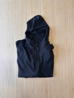 Girlfriend Collective Summit Black Vented Hooded Track Athletic Jacket